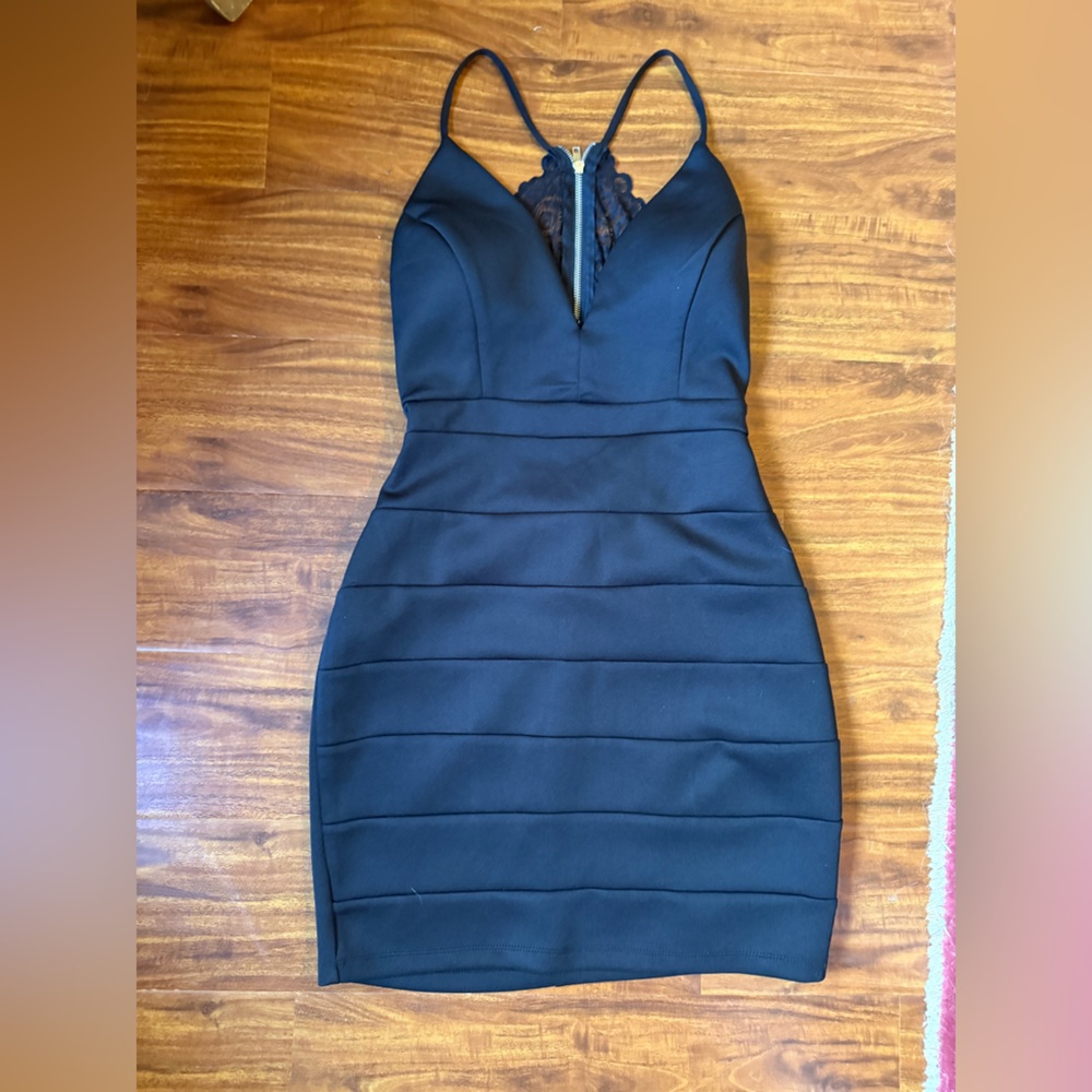 Black Pencil Skirt Dress with Lace Trim